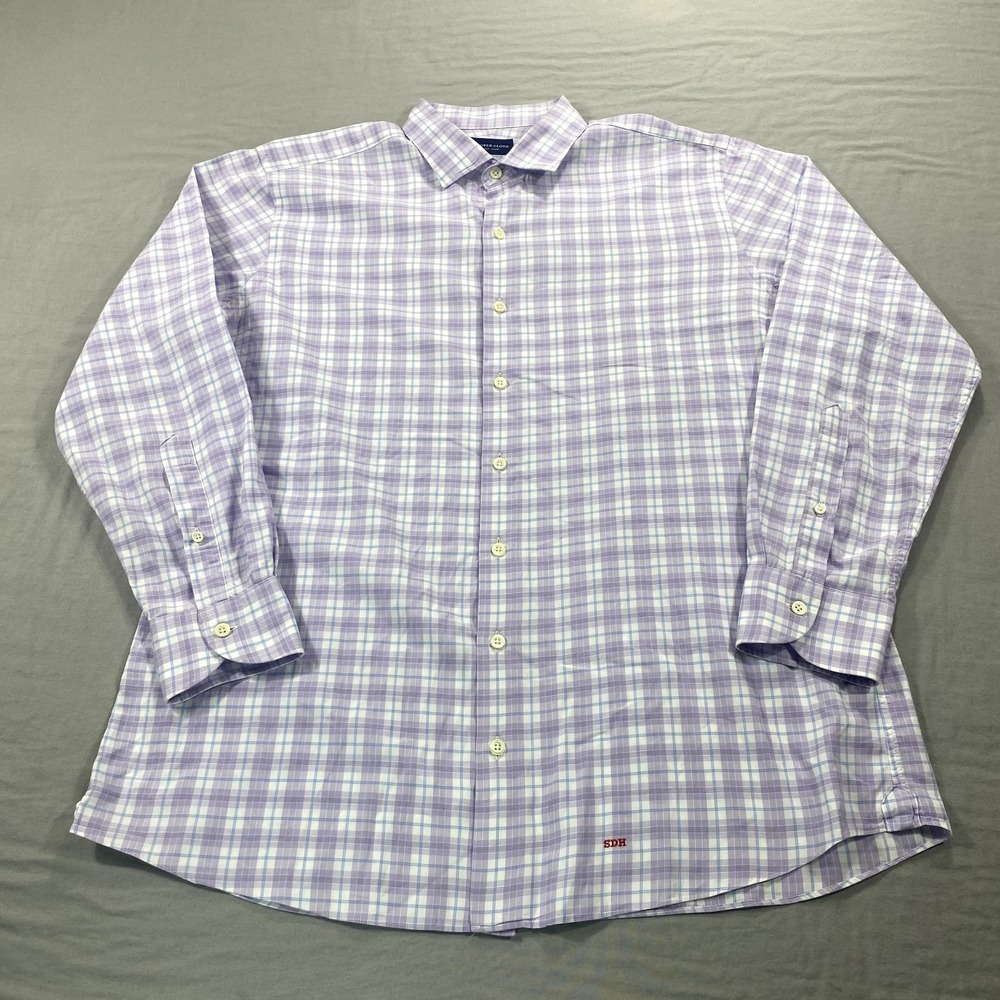 Proper Cloth Shirt Mens Large 17 - 34 Blue White Plaid Button Up Dress Casual‎